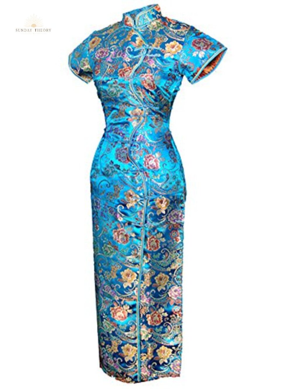 Vintage Chinese Cheongsam Dress Floor Length Satin Mandarin Collar Formal